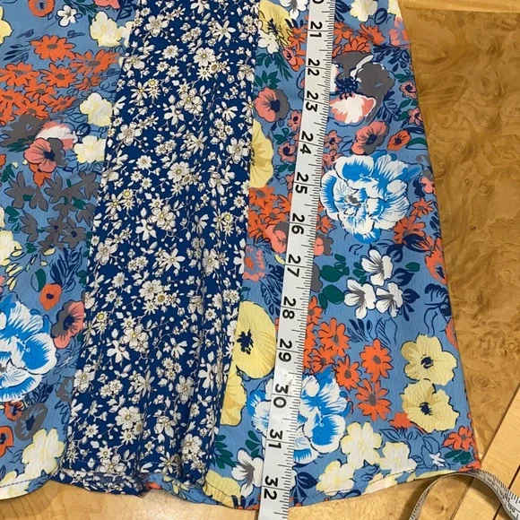 NWOT!! Umgee Patchwork Boho Blue & Yellow Floral Long Sleeve Dress Size Small - Picture 6 of 13